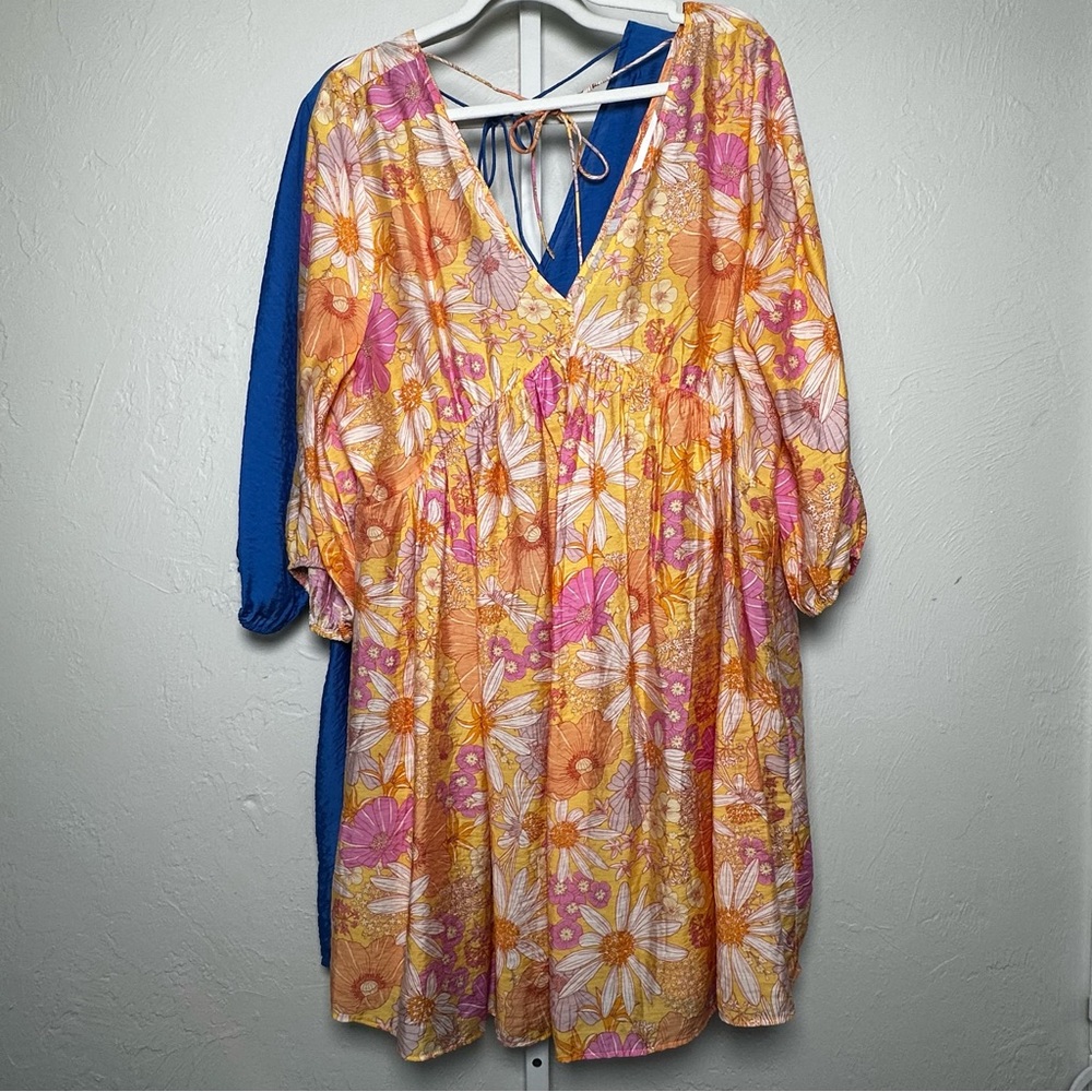 BOGO 2 for 1 H&M Bell Sleeve Dresses Orange w/Floral & Blue